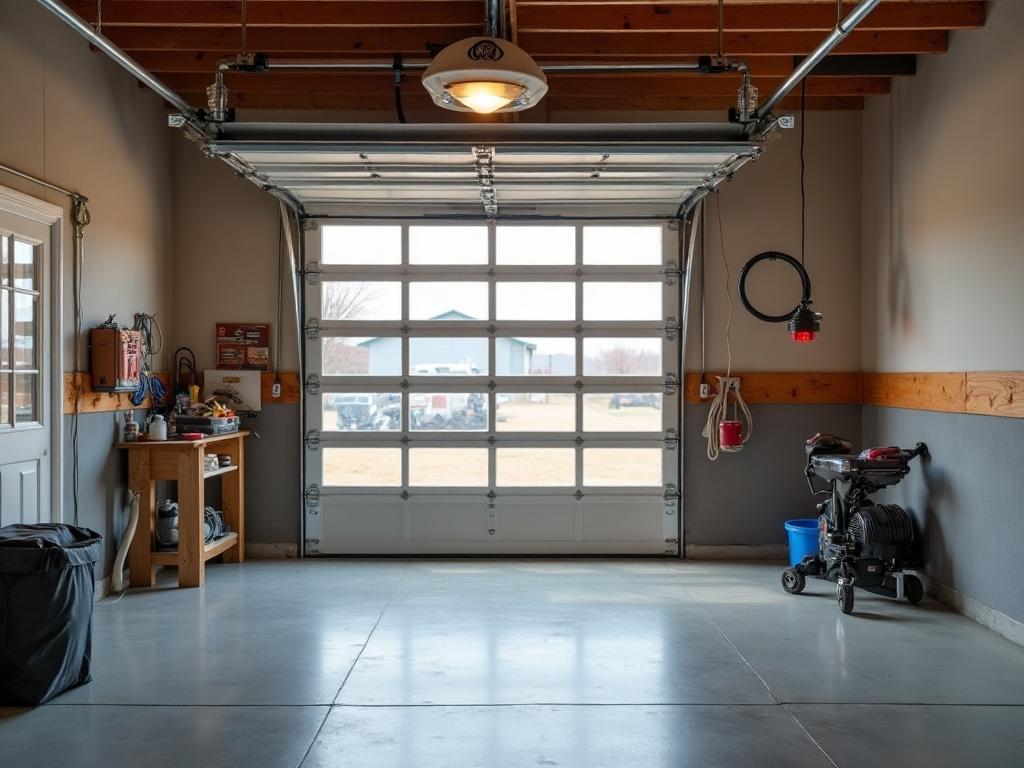 Homeowner testing garage door safety reversal sensors in residential garage